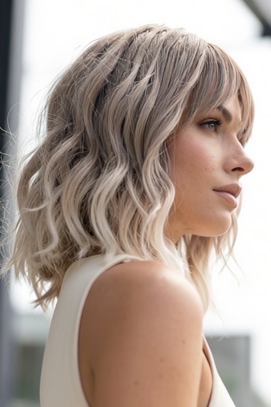 Lexi - 14" Smoky Beige Balayage Bob Wig with Fringe