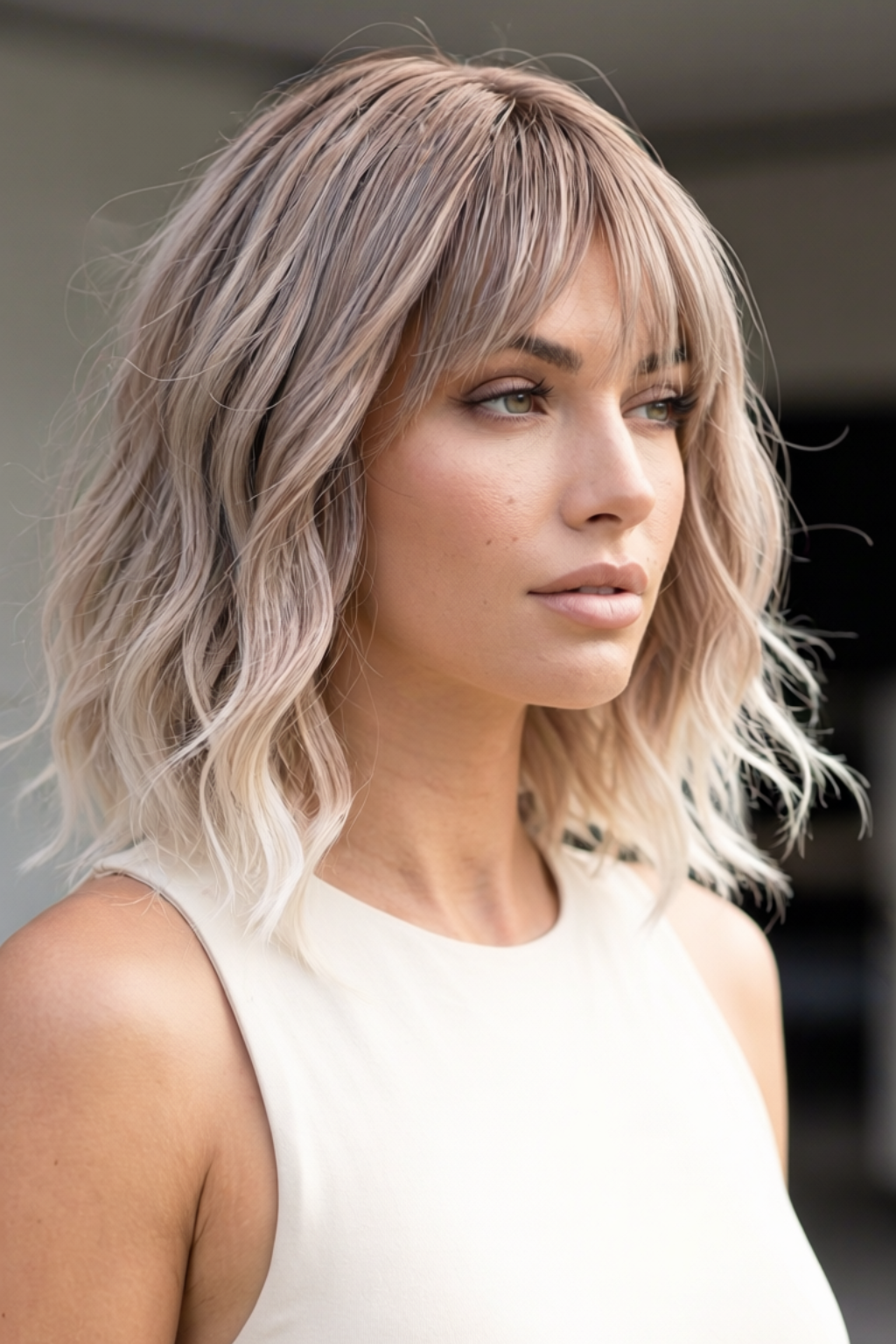 Lexi - 14" Smoky Beige Balayage Bob Wig with Fringe