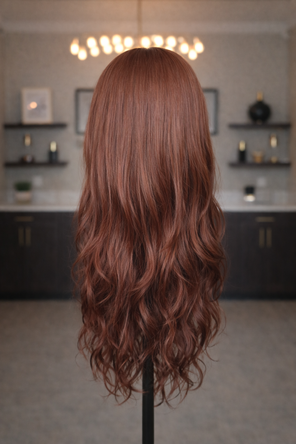 Amber - 26" Sunlit Copper Loose Curl Wig with Side Bangs