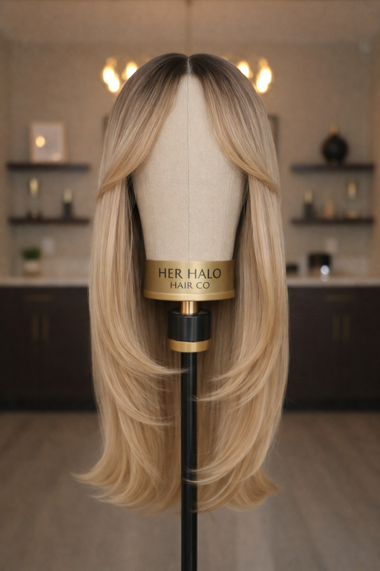 Talia – 24” Champagne Blonde Layered Wig with Side-Swept Fringe