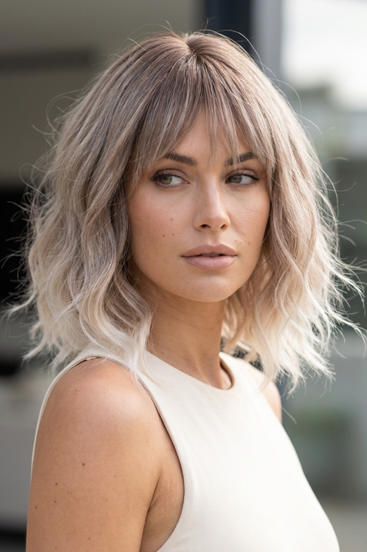 Lexi - 14" Smoky Beige Balayage Bob Wig with Fringe
