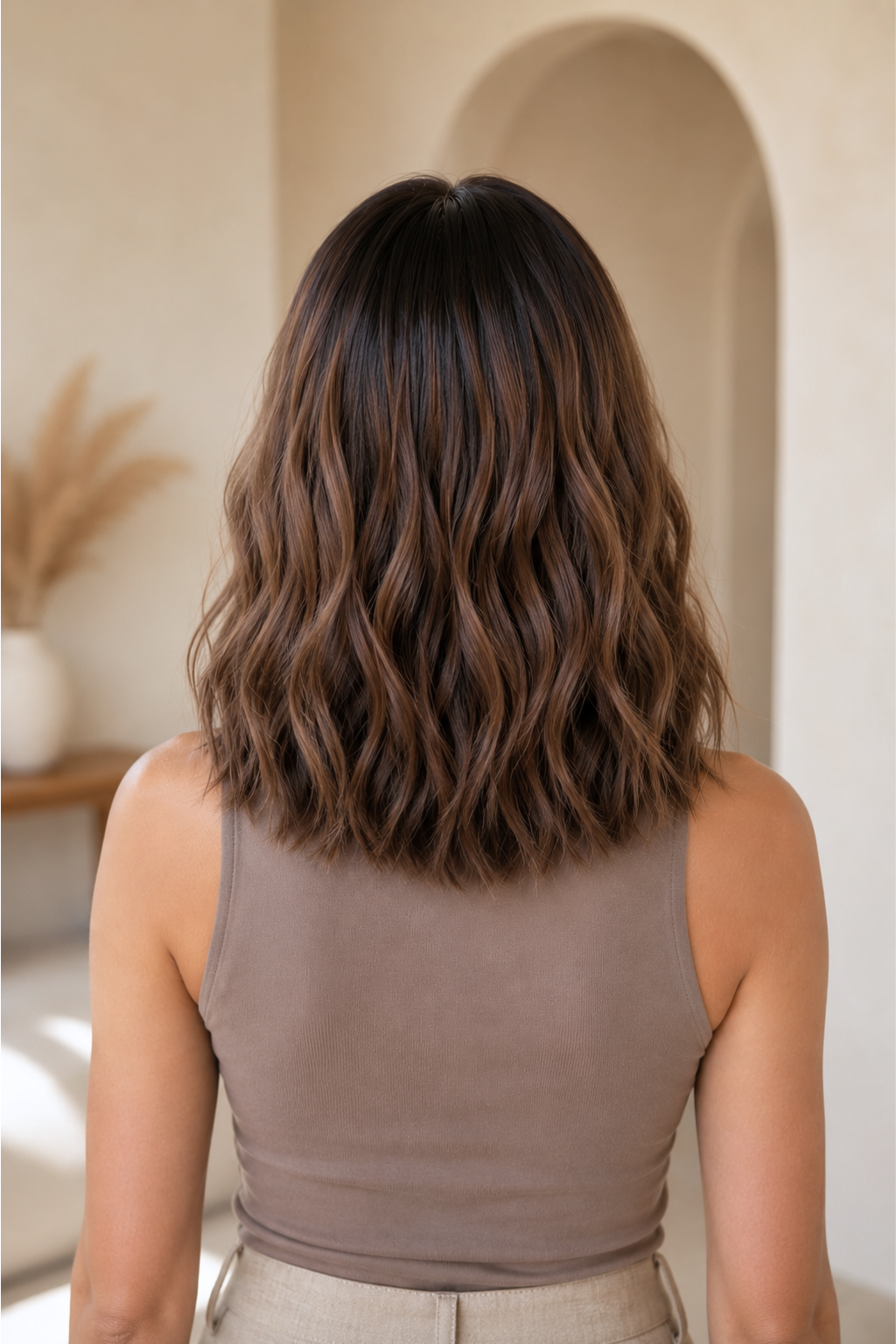 Mila – 16" Soft Wavy Brown Ombre Wig with Fringe