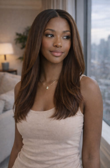 Amelia – 22" Chestnut Brown Layered Lace Front Wig