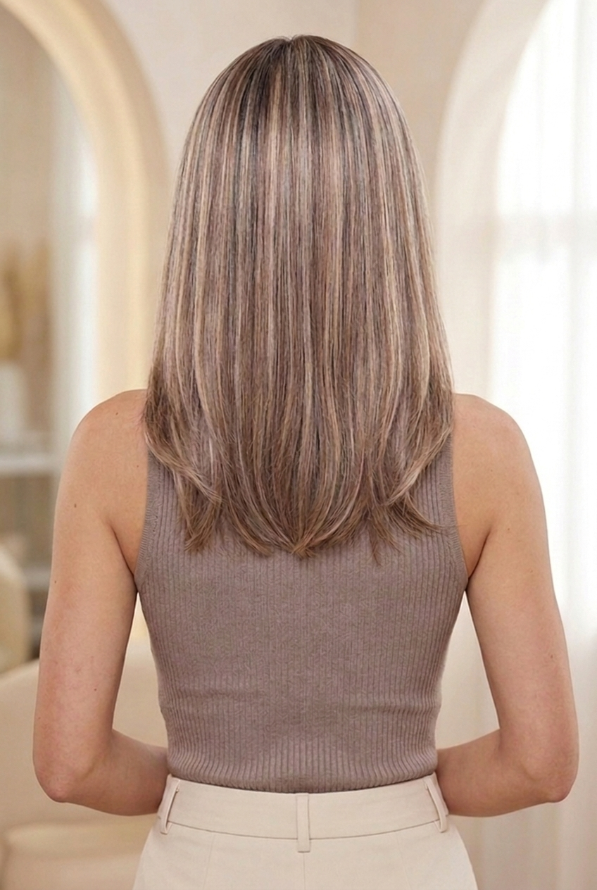 Elena – 18" Light Brown Highlighted Lace Front Wig