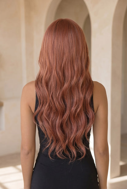 Amber - 26" Soft Auburn Copper Wave Wig with Curtain Fringe