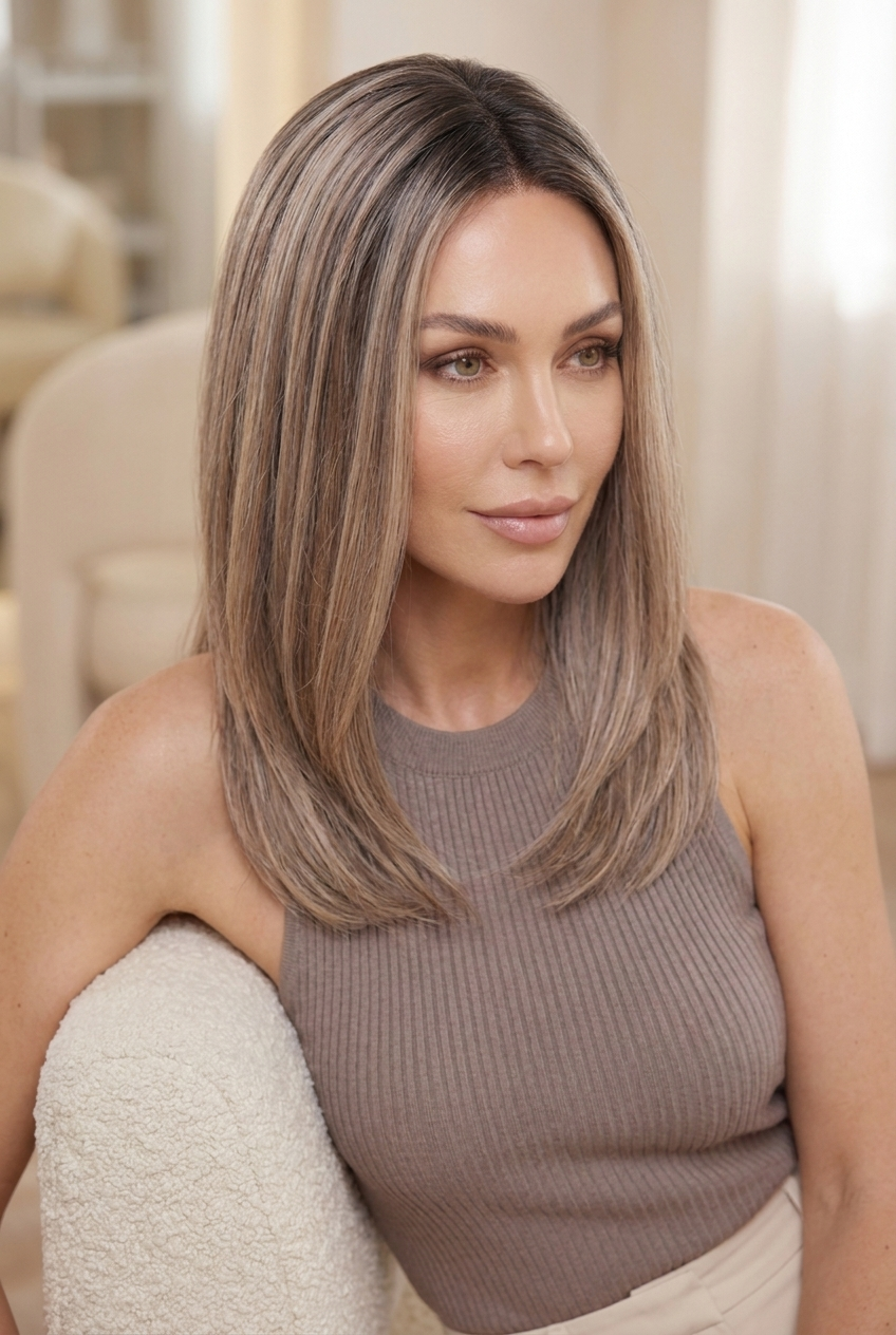 Elena – 18" Light Brown Highlighted Lace Front Wig