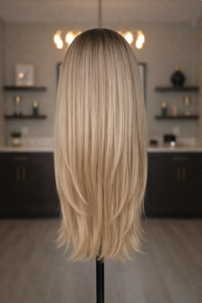 Talia – 24” Champagne Blonde Layered Wig with Side-Swept Fringe