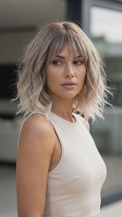 Lexi - 14" Smoky Beige Balayage Bob Wig with Fringe